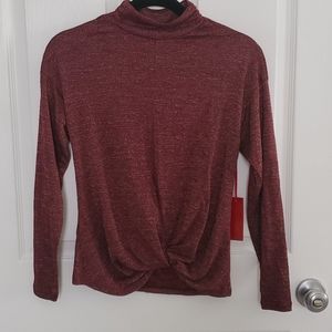 Jennifer Lopez burgundy/gold knot front top